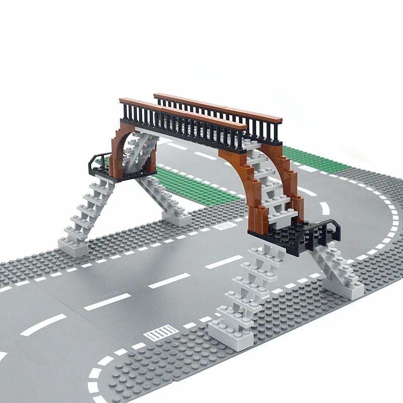Construção de uma ponte de Blocos de rua da Cidade acessórios Ponte Pedonal, escadas, cercas de Tijolos rua da Estrada de trem estação ferroviária ponte