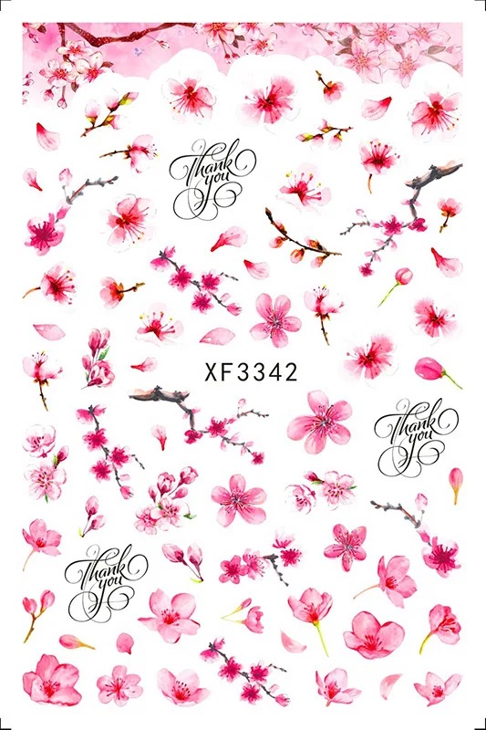 3D Adesivos de Unhas Primavera E Verão, Flores, Folhas de Design de Etiquetas Adesivas Rosa de Casamento Decoração da Arte do Prego