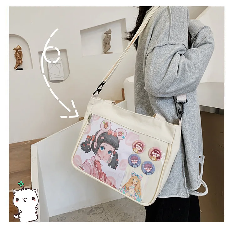 Japão Ita Saco Crossbody Mini Removível Decorativos Saco transparente Camada Bonito Bolsa para Adolescentes, Meninas Doce Lindo Pacote Itabag