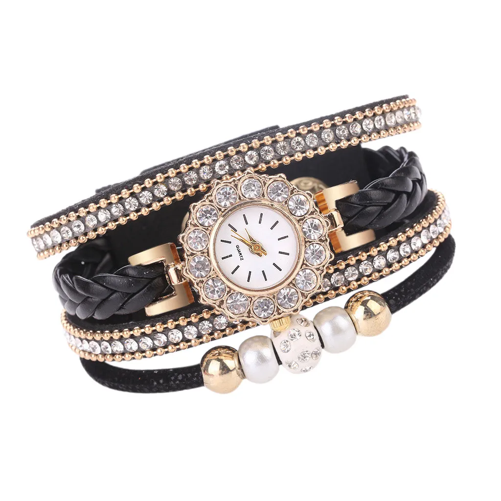 Mulheres Relógios de luxo senhoras Moda Vintage diamond pin, a Fivela do relógio Quartzo feminino preto Pulseira de relógio de acessórios de Vestuário
