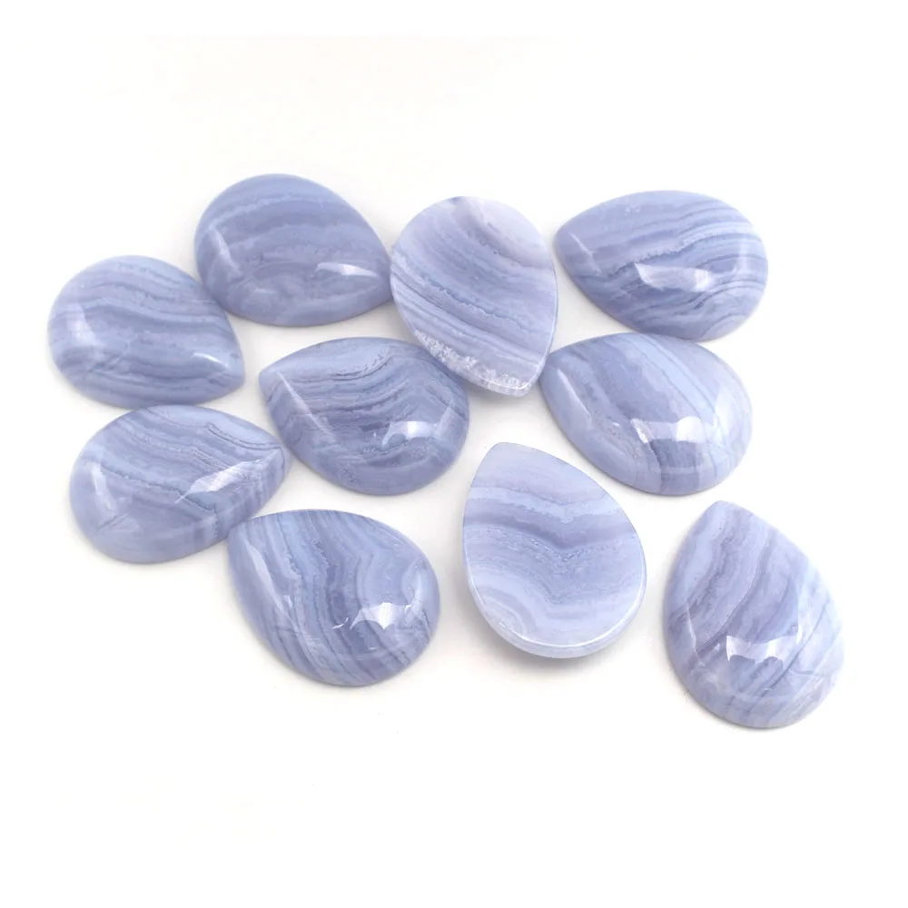 1pcs Natural cordão Azul Agates Calcedônia Azul Pérolas 18x25mm 22x30mm Qualidade Gota de Lágrima pedra de Gema CABs Plana da superfície de Anel