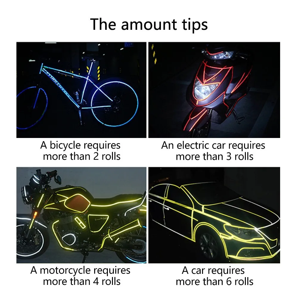 1cmx8m MTB Bicicleta de Estrada Adesivos refletores de Bicicleta Fluorescente, Fita Adesiva Reflexiva Moto Corpo Roda de Decoração Autocolante Acessórios