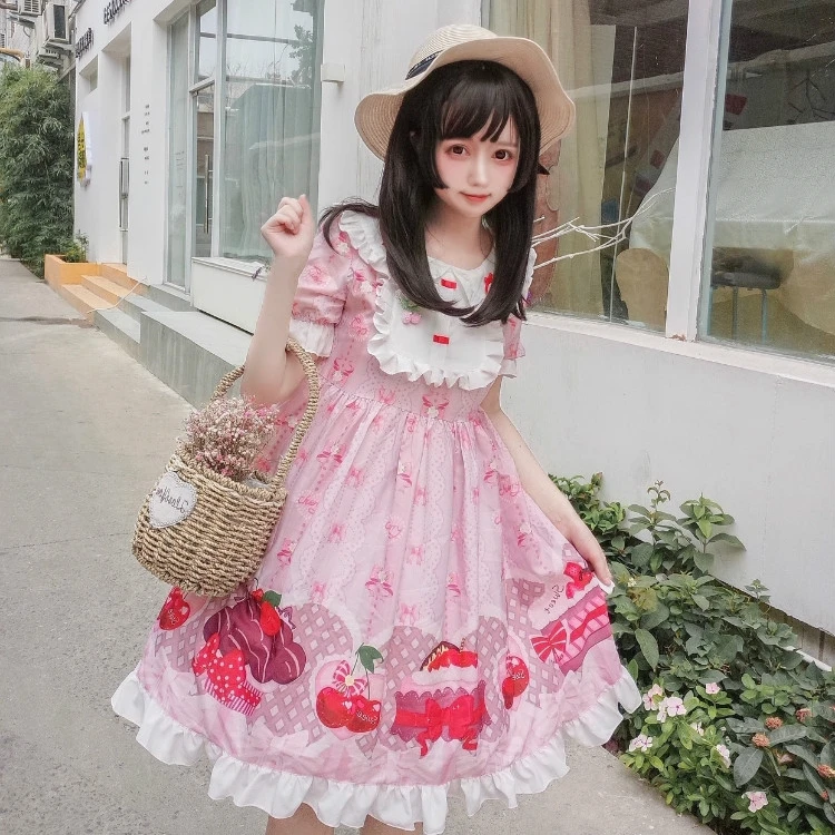 Kawaii Vestido Lolita Japonês macio irmã lolita bonito cereja JSK vestido de alça