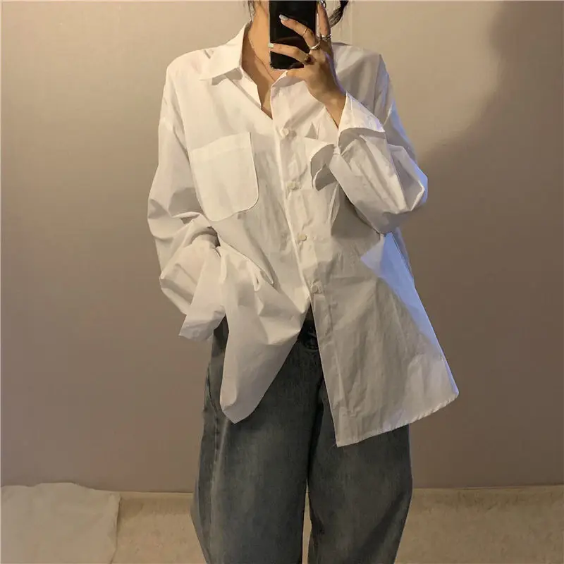 Branco T-Shirt Das Mulheres Do Sexo Feminino Coreano Aluno Solta Camisa De Manga Longa Camiseta Harajuku Vintage Plus Size Verão Tops Unifrom Gótico