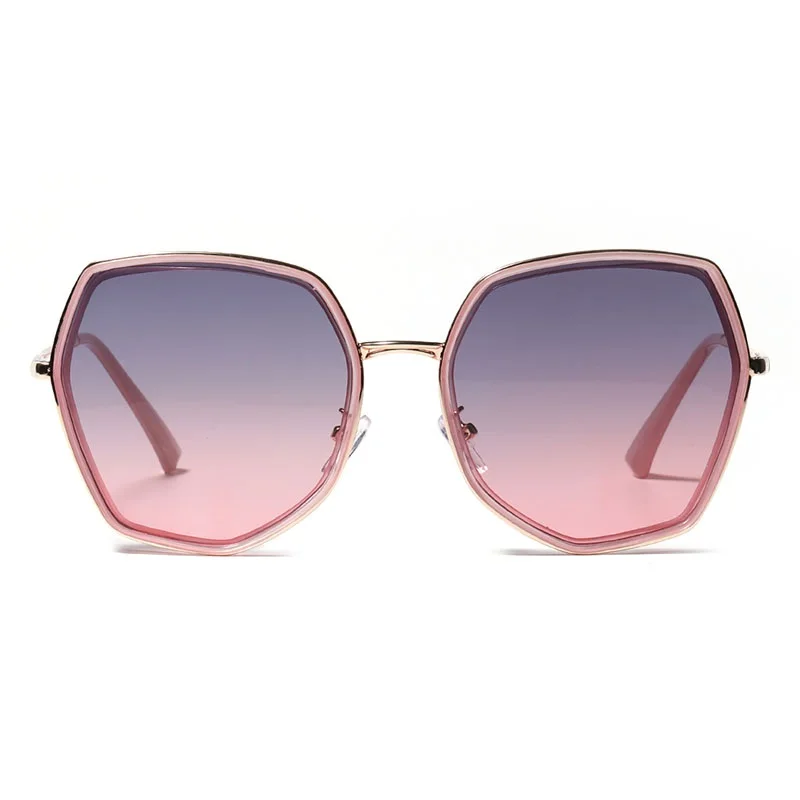 Óculos de sol das Mulheres do Vintage Polígono Semi-Metal Óculos de Sol Fashoin Óculos Retro Marca de Óculos com Espelho UV400