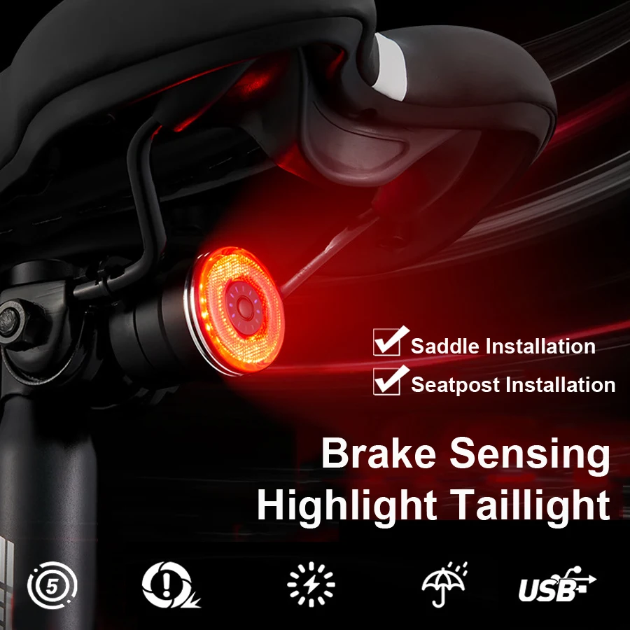 Smart Indução Auto Start/Stop Bicicleta de Cauda Luz Recarregável USB IPX65 Impermeável MTB Bicicleta de Estrada de Luz Traseira da Bicicleta, Acessórios