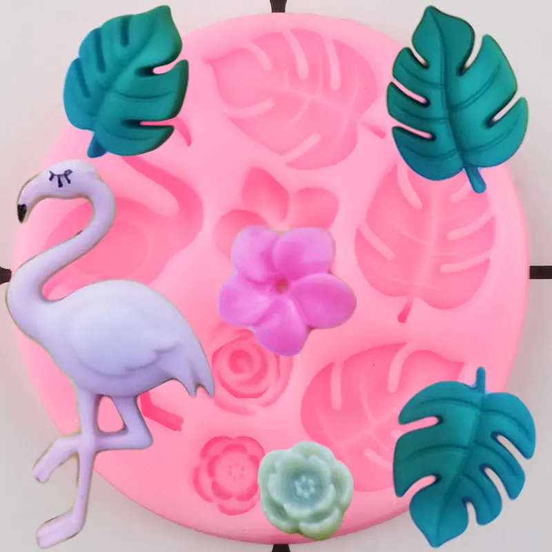 DIY Tartaruga Folha de Fondant de Decoração do Bolo de Ferramentas de Flamingo Moldes de Silicone Rosa Deixa o Cupcake Topper Chocolate Molde de Argila