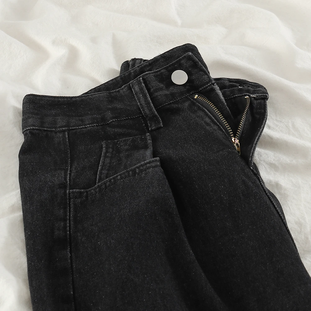 O Coreano Preto De Cintura Alta Folgado Mãe Calças De Brim Das Mulheres Da Moda Reta Calças Soltas Casual Namorado Calças Jeans Vintage Primavera 2021