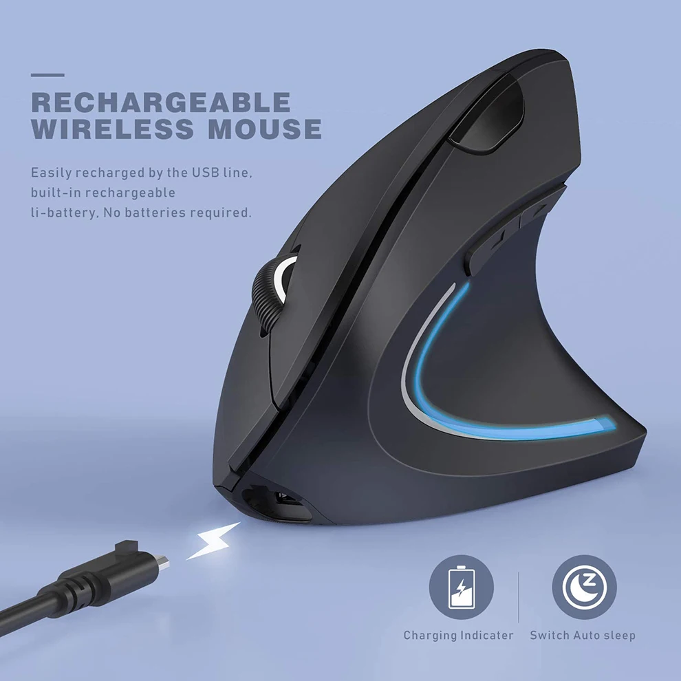 Geléia Pente De 2,4 G+Bluetooth Mouse Ergonômico Recarregável sem Fio Mouse para Jogos com 6 Botões para 3 Dispositivos