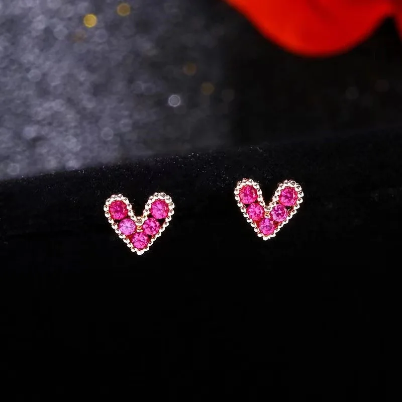 Cor-de-rosa de pedra de Strass de Mini Brincos Coração para Mulheres Meninas Pequenas Bonito Zircão Brincos coreano Festa de Moda, Jóias por Atacado Presente