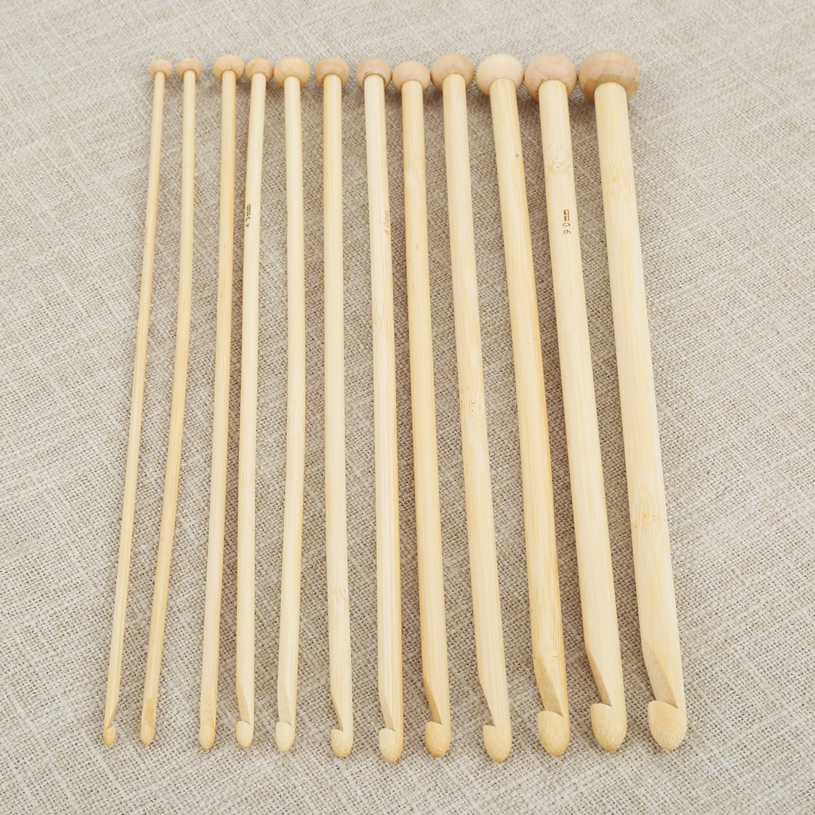 12 Pcs 10mm - 3mm Naturais de Bambu Único Apontado Afegão Tunisian Frisado Crochê Agulhas de Tricô com 25 cm de Longa Mão de Costura Ferramenta DIY