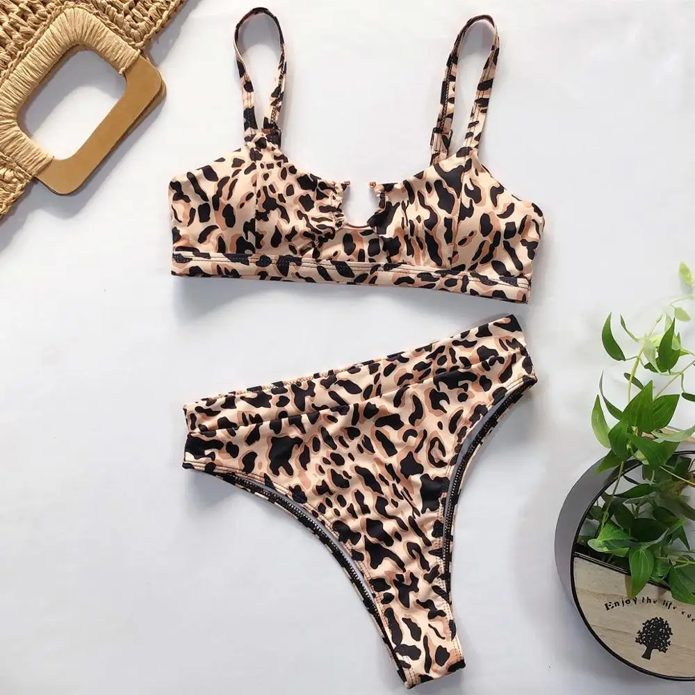 2020 Leopard Maiô de Cintura Alta Bikini Mulheres em trajes de Banho de Duas peças Biquini Banhista Cobra Impresso maiô de Natação Desgaste