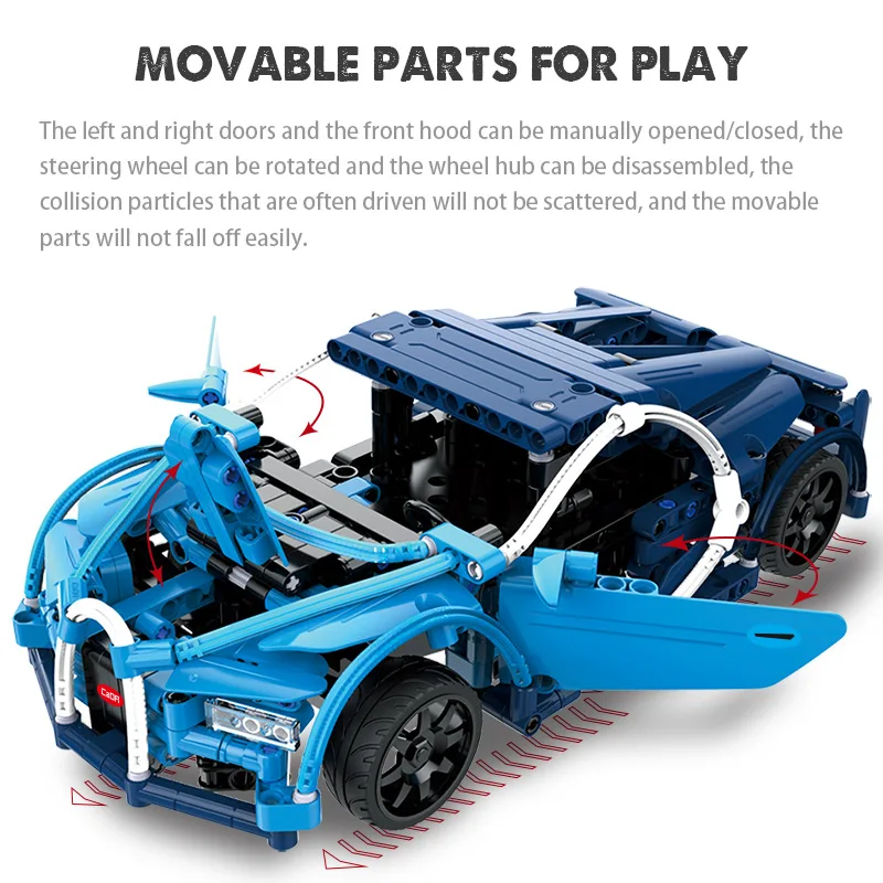 Cada 419PCS RC Azul de Esportes de Corrida de Carros DIY Modelo de Blocos de Construção Para a Cidade de Técnico de Controle Remoto do Veículo Brinquedos para Criança