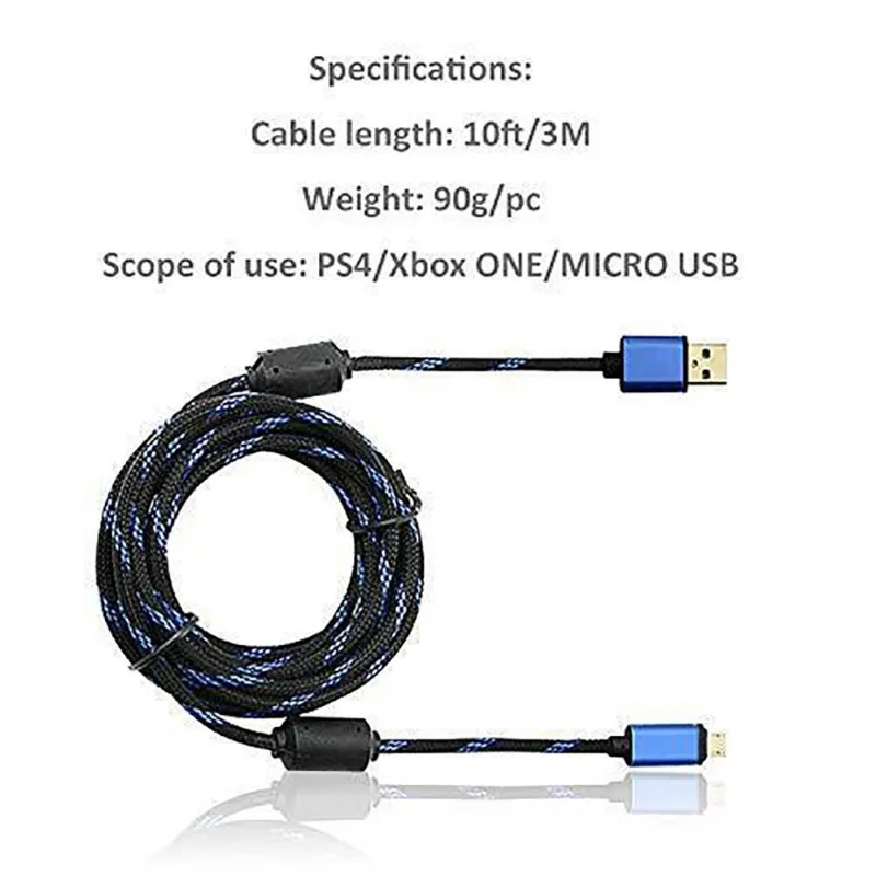 Cabo Para PlayStation 4 Controlador Para Xbox Uma Alça de Carregamento Rápido Cabo de 300CM Cabos Micro USB
