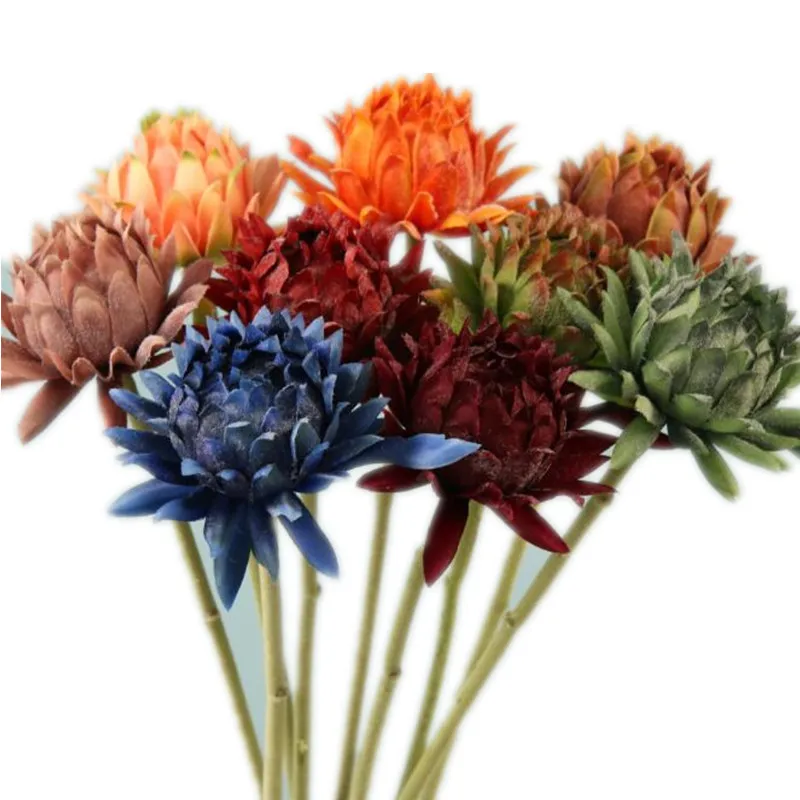 10pcs de Seda Único Tronco Saussurea Flor de Simulação de Falso Alcachofra Ramo para a Casa de Casamento Centrais Decoração Floral