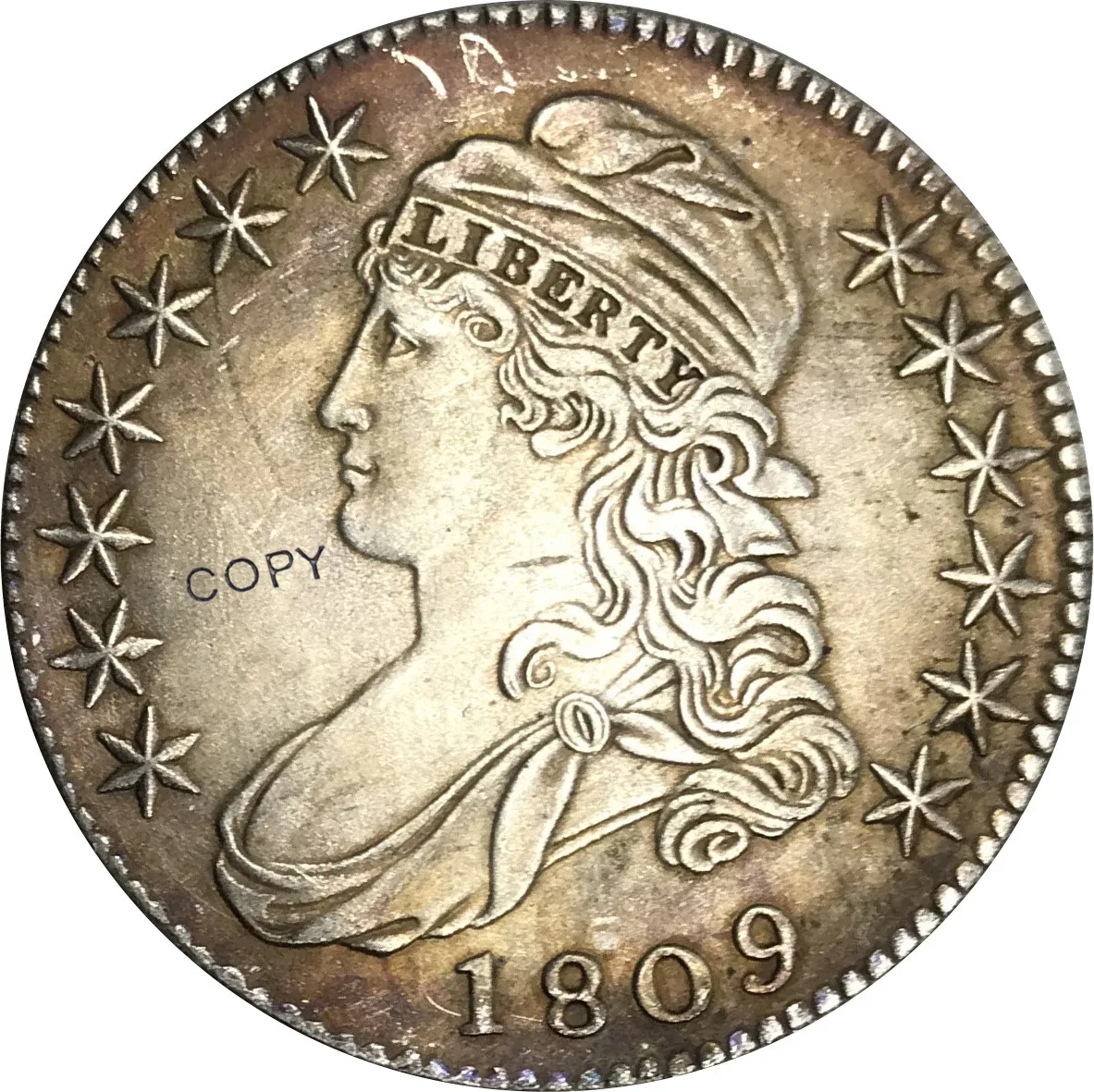 1809 Estados Unidos 50 Centavos ½ Dólar Liberdade Águia Cobertas Busto de Meio Dólar de Cuproníquel Prata Chapeada de cópias em Preto Moeda