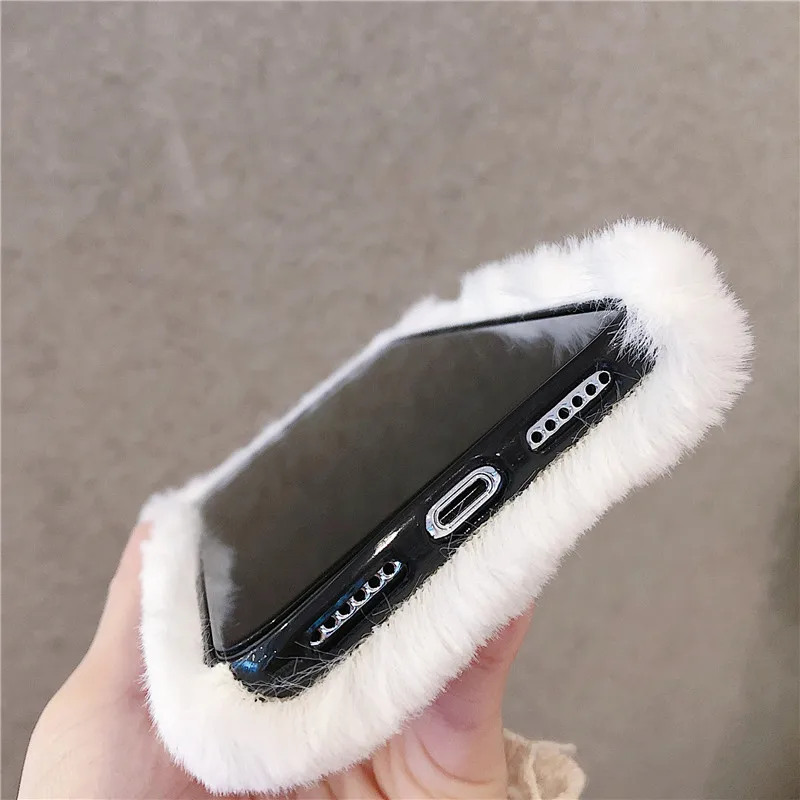 Inverno Quente Luxuoso Caso de Telefone para o iPhone XS Max XR X 11 Pro Max Bonito Gato Peludo fofo Capa de Pele para o iPhone 6 6 7 8 Plus Casos