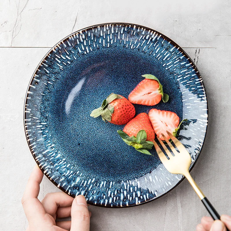 Europeia chapa azul criativo prato de cerâmica prato redondo Nórdicos placa plana ocidental prato de bife prato personalidade de mesa