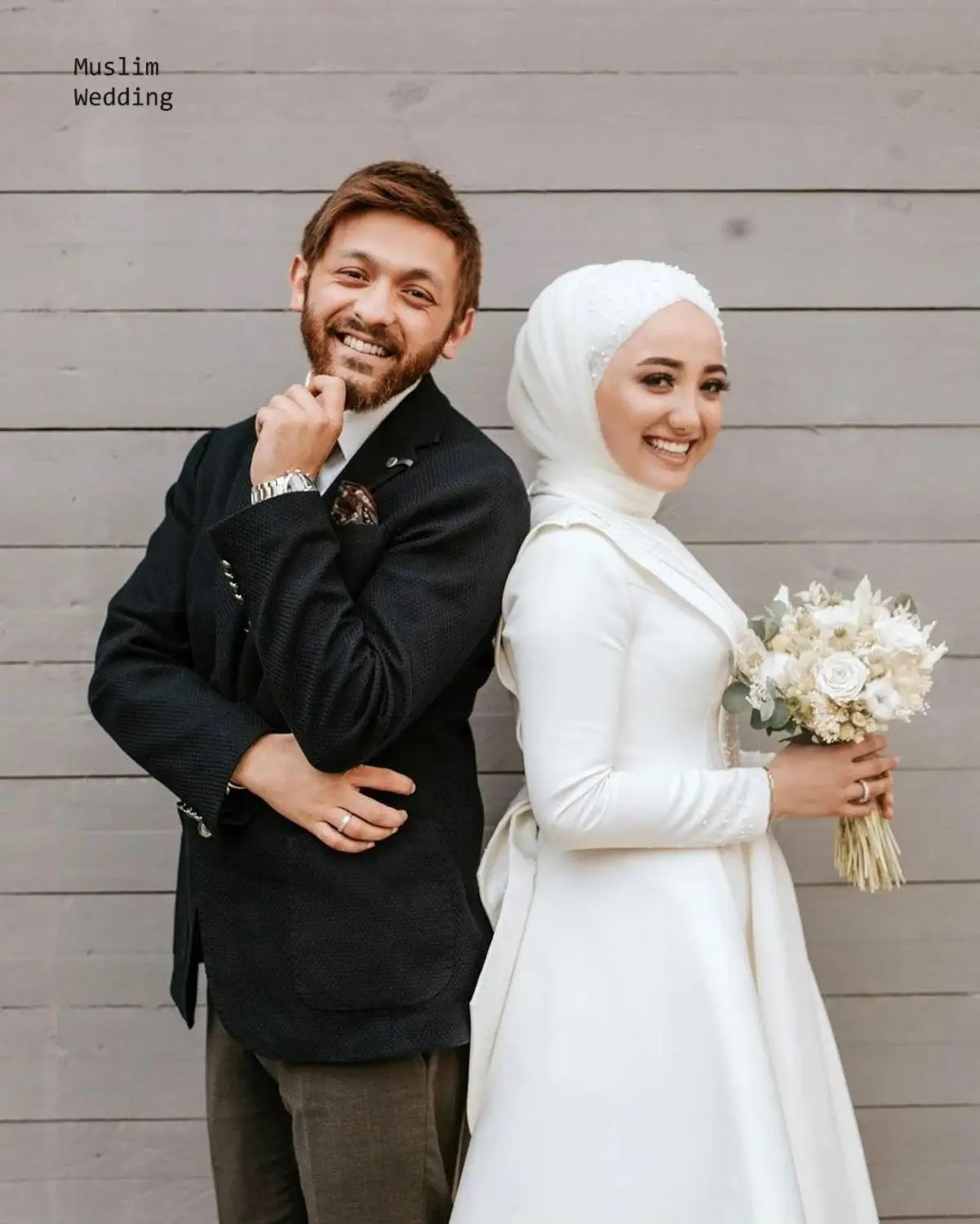 Sexy Curto Muçulmano Vestido De Casamento Para As Mulheres Uma Linha De Tornozelo Comprimento De Cetim Boho Casamento De Praia Vestidos De Manga Longa Vestido De Noiva Com Laço