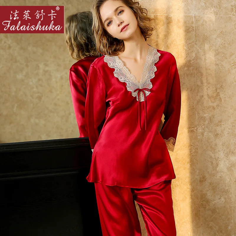 16 momme natural pijama de seda conjuntos mulheres pijamas de verão, mangas 3/4 Nobre vermelho genuíno Amoreira pijamas de Seda mulheres T8228