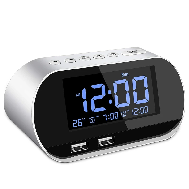 Rádio-Relógio FM com Temporizador, Dupla Porta USB de Carregamento, indicação Digital,com Escurecimento,Volume Ajustável (Branco)