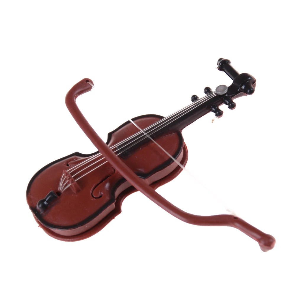 Instrumento musical DIY casinha de Bonecas de Madeira para Violino Com Stand Case de Plástico Mini Violino Casa de bonecas Artesanal Novos Acessórios