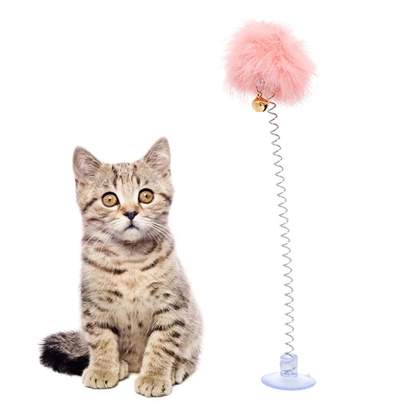1pc Gato Bonito Teaser Brinquedo de Pelúcia Interativa do Gato de Primavera Varinha Gatinho Brinquedo Bola Com Ventosa Bell Suprimentos para animais de Estimação Acessórios