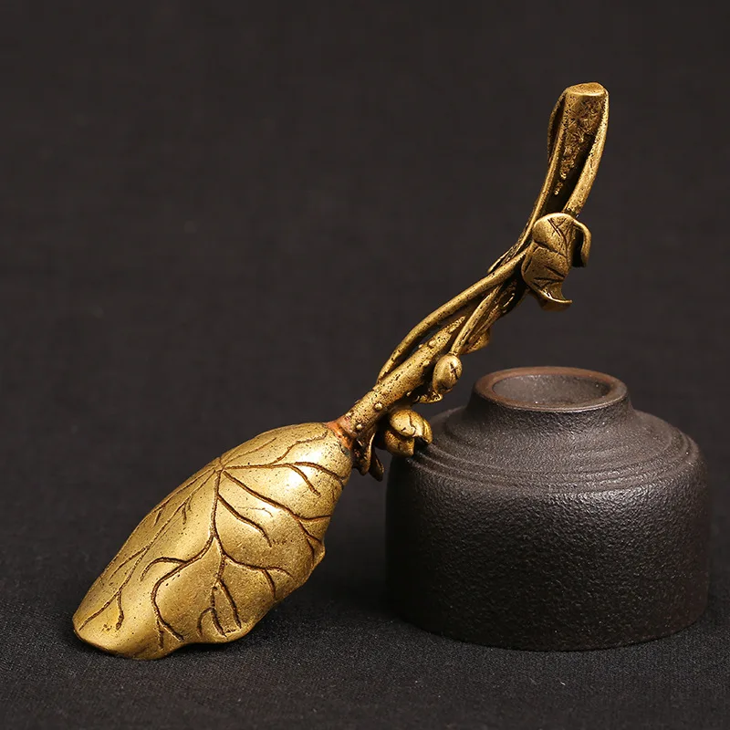 Vintage Bronze Lotus Colheres De Chá Pá Teaware Acessórios, Decorações De Cobre Antigo Espátula Colher De Mesa Criativo Ornamentos