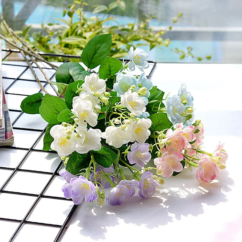 60cm 3 Ramo de Jasmim, de Flores Artificiais, Flores de Seda Para a Decoração Home DIY Casamento Falso Flor de Decoração de Jardim
