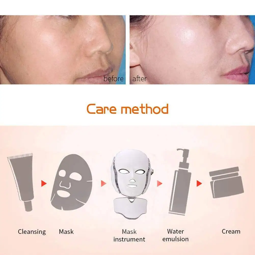 7 Cores de Luz LED Máscara Facial da Beleza da Terapia da Máquina Com o Pescoço do Rejuvenescimento da Pele do Rosto Cuidados de Spa Anti Acne, Clareamento de Instrumento