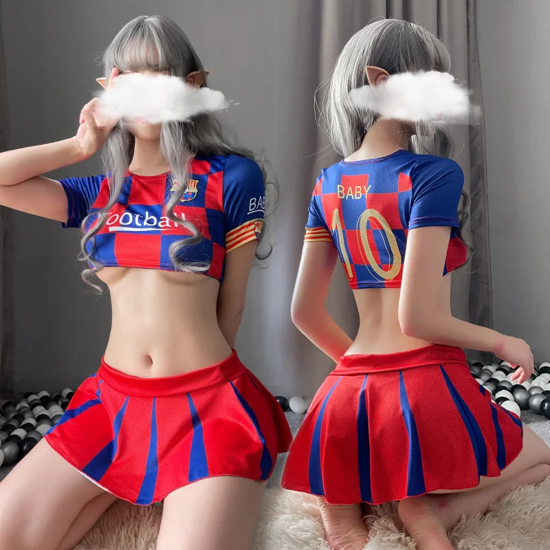 Curta Topo Waistless Mini-Saia Terno Bonito Uniforme Colegial Kawaii Maiô Dramatização Traje Sexy Anime De Futebol Da Escola Menina