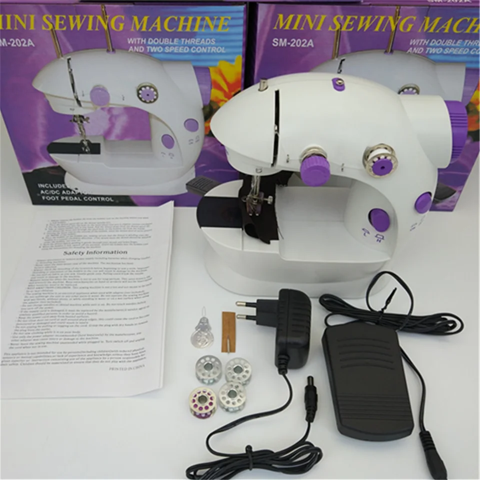 Elétrico Mini Máquina de Costura Para Casa de Mãos a Máquina Para Costurar 110/220V Ajuste de Velocidade com Luz Portátil Máquina de Costura