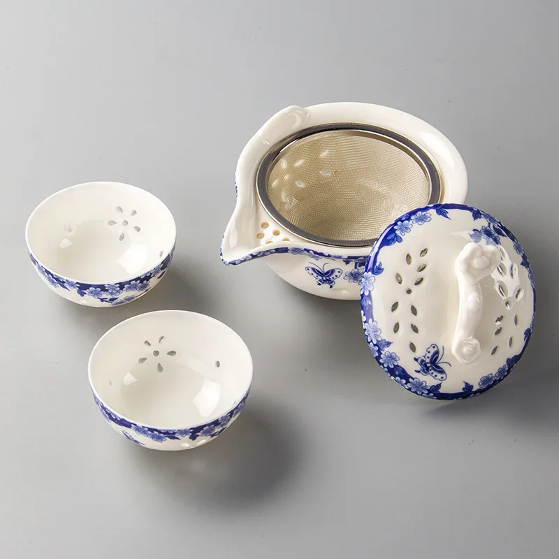 A azul e a branca da porcelana viagem de chá 1 Pote 2, Copa, de Alta qualidade, elegante conjunto de Chá,Bonito e fácil bule chaleira.presente especial