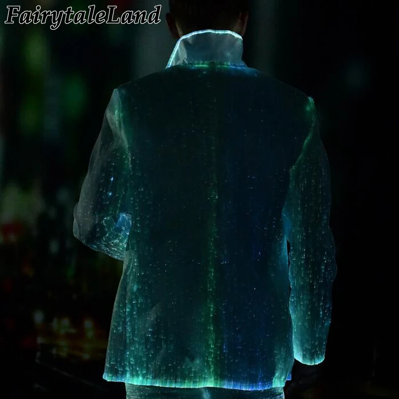 Luminoso do diodo emissor de revestimento de Fibra Óptica casaco de inverno casual homens de negócios formal jaqueta de Natal Festa de Carnaval camada de luz do RGB
