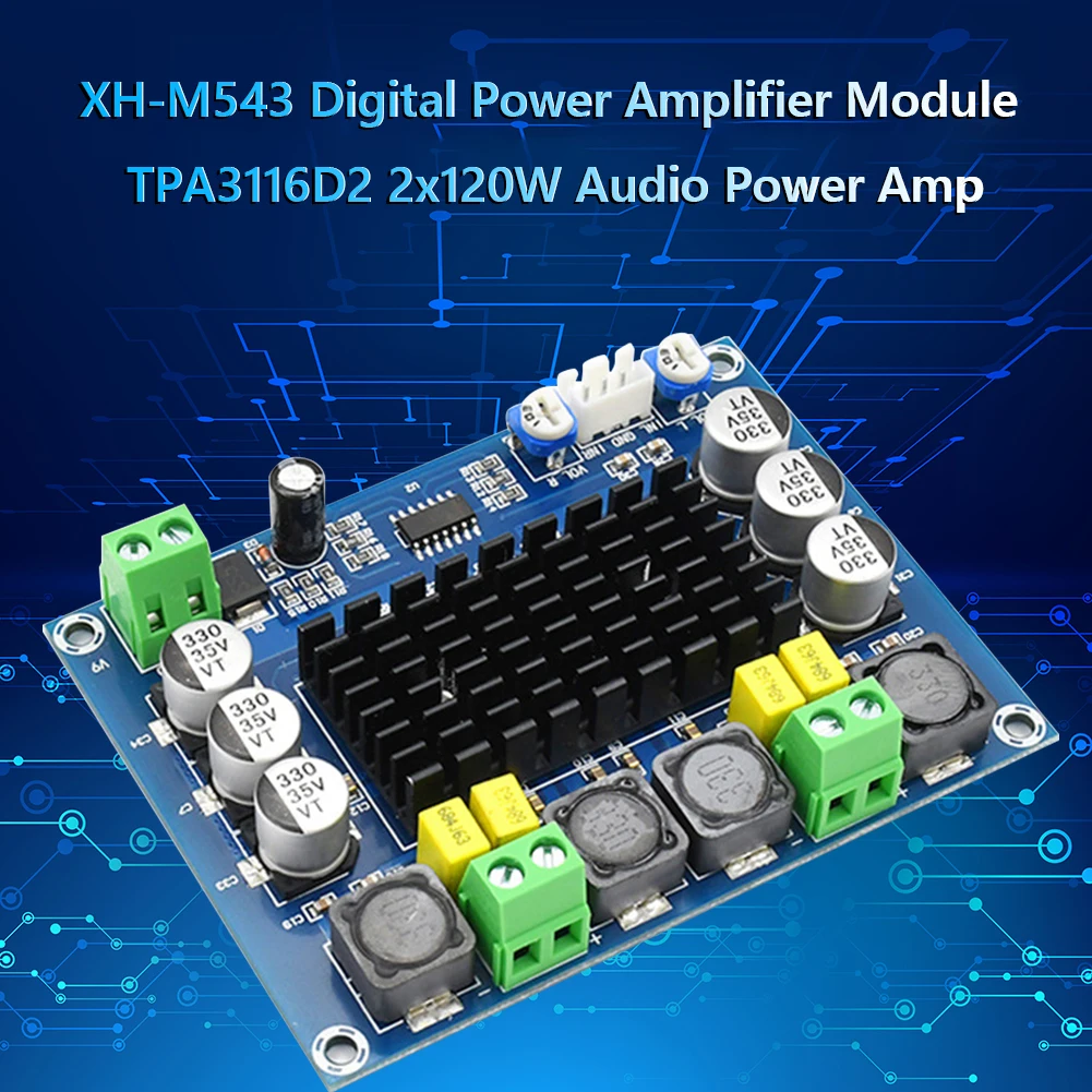 XH-M543 Digital de Potência de Amplificador de Áudio Módulo DC 12-26V TPA3116D2 2x120W de Duplo Canal Estéreo Classe D de Áudio, Amplificador de Potência Conselho