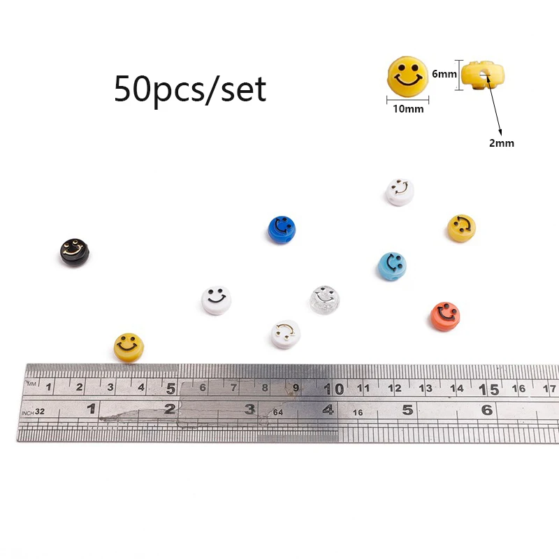 50pcs/monte 10mm Acrílico Espaçador de Contas Sorriso do Rosto de Miçangas Para Fazer Jóias de obra de Bordador Encantos Pulseira, Colar de DIY Componentes