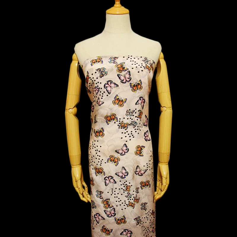 Borboleta impresso amoreira seda, crepe de chine tecido pano de 138 cm, largura de 12 momme moda verão camisa de costura de tecido para o vestido de