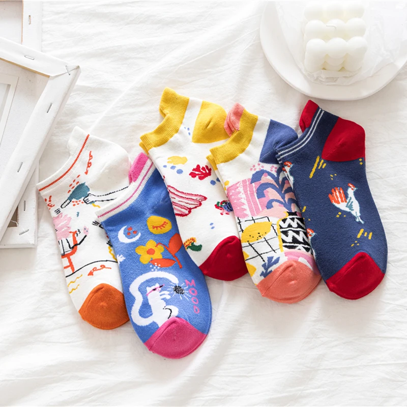 5pairs original design de novos produtos 5 pares de lindo animal meias de verão meias de algodão das mulheres engraçado lazer respirável meias