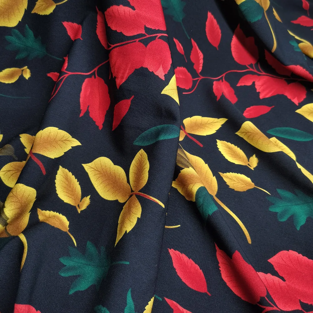 Vestido de Tecido 2020 Moda Chiffon de Folhas Coloridas de Impressão Lenço Blusa DIY de Costura, Tecido