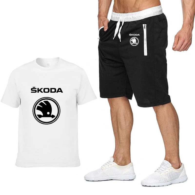 Mens de manga Curta Skoda Logotipo do Carro do Verão Mens t-Shirt Hip Hop Harajuku T-Shirt de Algodão de alta qualidade T-Shirts com o terno de roupas Esportivas