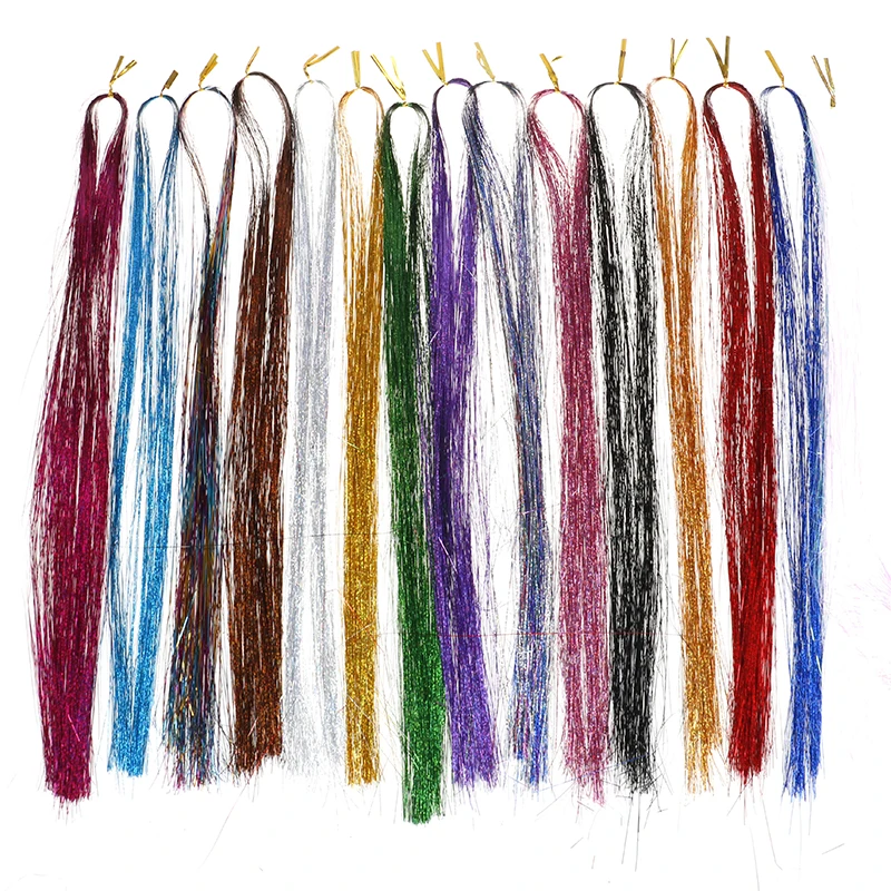 120Strands/set Cabelo Sintético Extensão de Brilho de arco-íris Para Meninas de Moda Festa Brilho do Cabelo Enfeites Bling Cabelo Secoration
