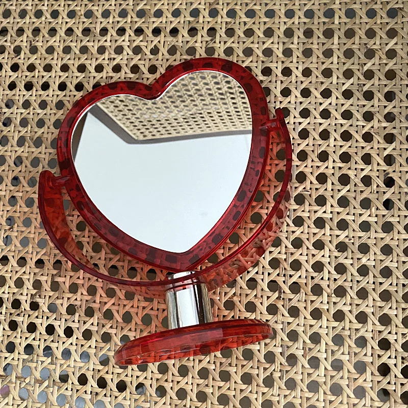 1pc em Acrílico Duplo Lado de um Espelho de Maquilhagem Bonito em formato de Coração, Espelho de maquilhagem com Base Transparente Casa, Quarto de Desktop Espelho de maquilhagem