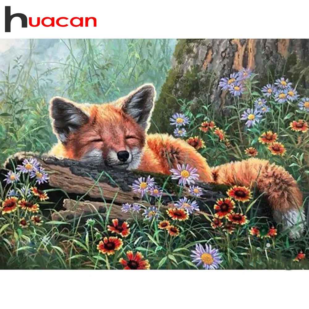 Huacan 5d Diamante Pintura Completa Quadrado/redondo Fox Bordado de Diamante Mosaico Animal lembranças Artesanais Decoração Home