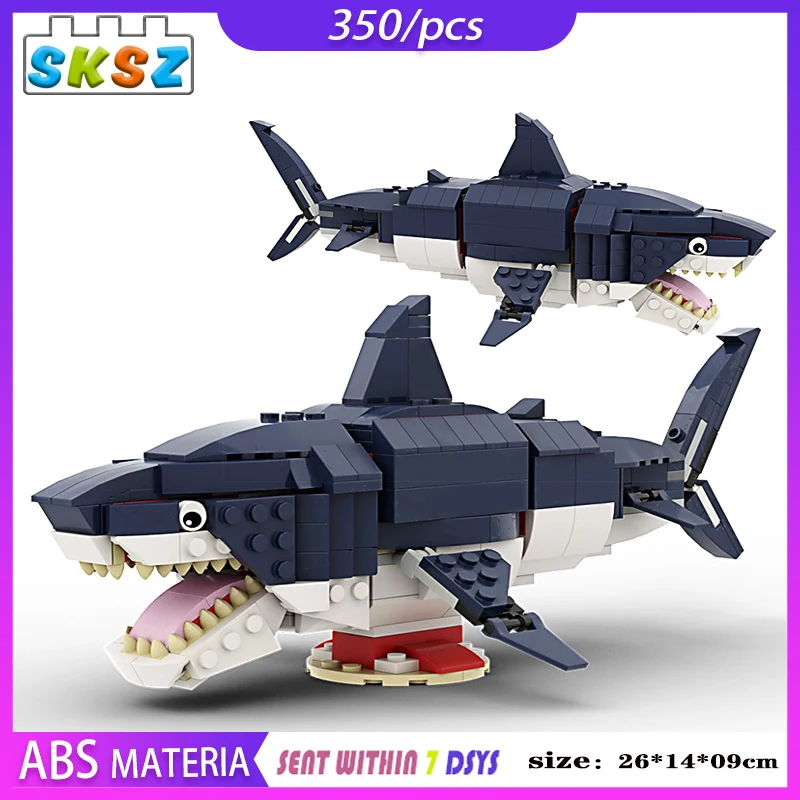 Moc Animal Diy Tijolos Brinquedos Tubarão Pré-Histórico Criaturas Do Mar Simulação De Blocos De Construção De Brinquedo De Montagem Educacionais Presentes Crianças