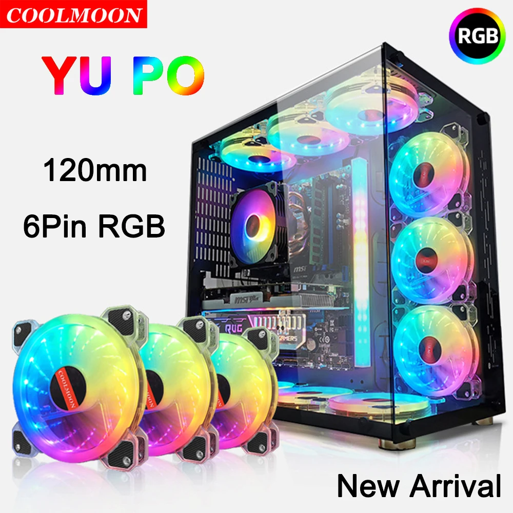 Coolmoon YUPO Silenciosa de 120mm com LED RGB Luz de 6Pin PC Caso de Ventoinha de Arrefecimento do radiador de Água Cooler Radiador Dissipador de calor da placa-Mãe