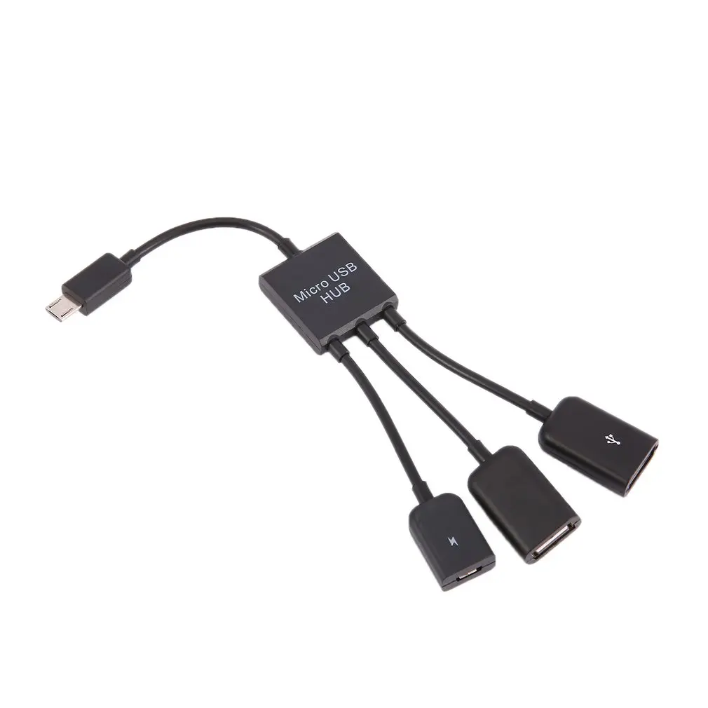 3 em 1 Micro HUB USB Macho para Fêmea do Casal Anfitrião USB 2.0 OTG Cabo Adaptador Conversor Extensor Universal Para Telemóveis Preto