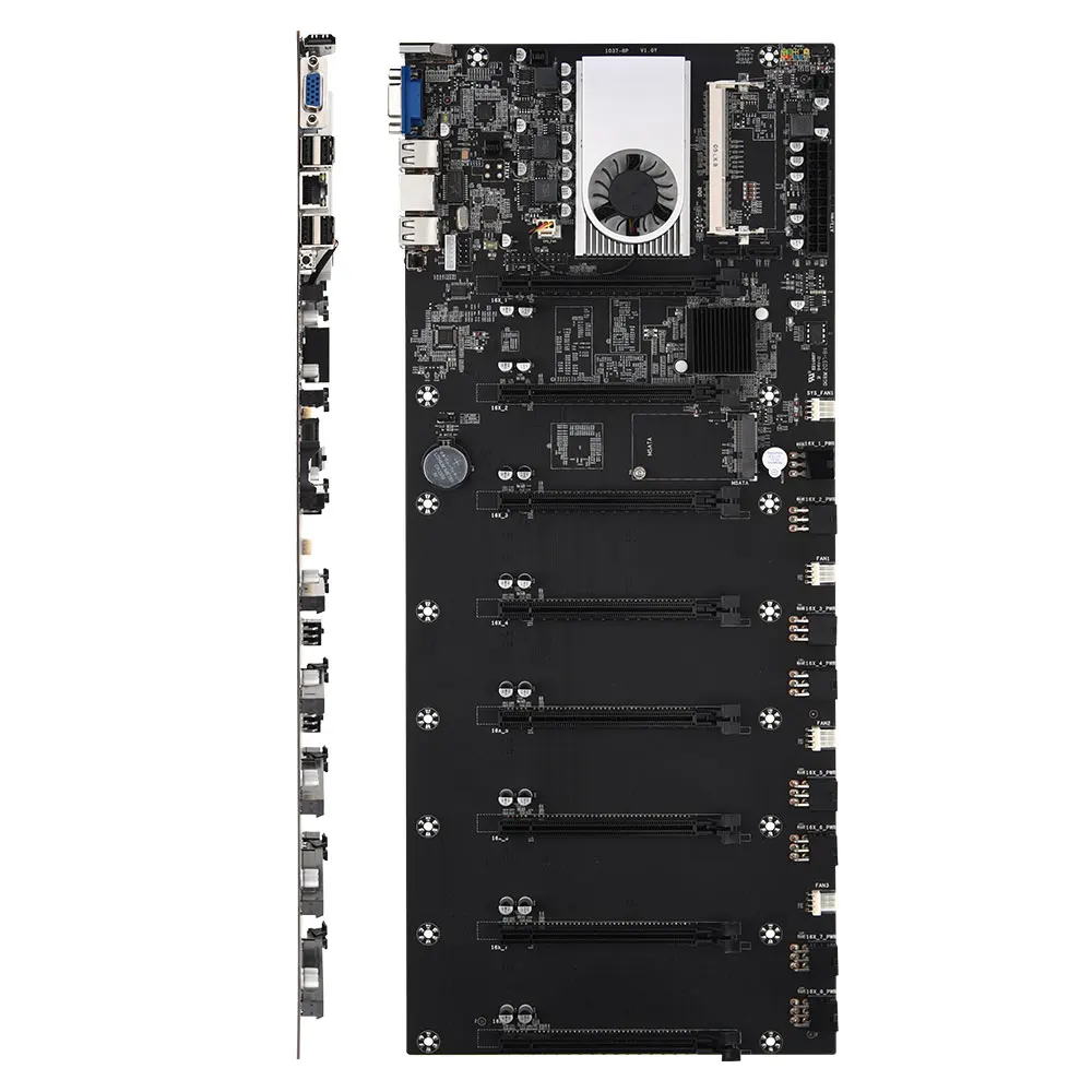 Riserless Mineração placa-mãe 8 GPU Bitcoin Criptografia Etherum Mineração Conjunto com 4GB DDR3 de 1600 mhz, memória RAM,1037U,128GB SSD mSATA,Cabo de Alimentação