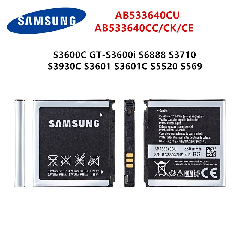 SAMSUNG Original AB533640CU AB533640CC 880 mah Bateria Para Samsung S3600C GT-S3600i S6888 S3710 S3930C S3601 S3601C S5520 S569