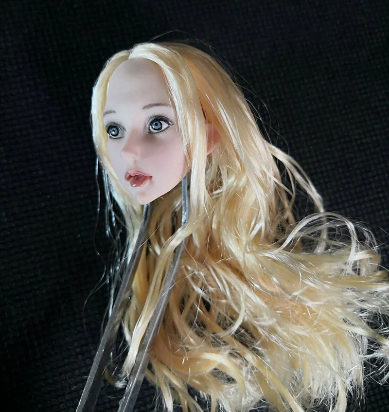 1/6 Menina Anime Cabeça Loira Escultura Modelo de Cachos de Cabelo Loli Head Sculpt para 12