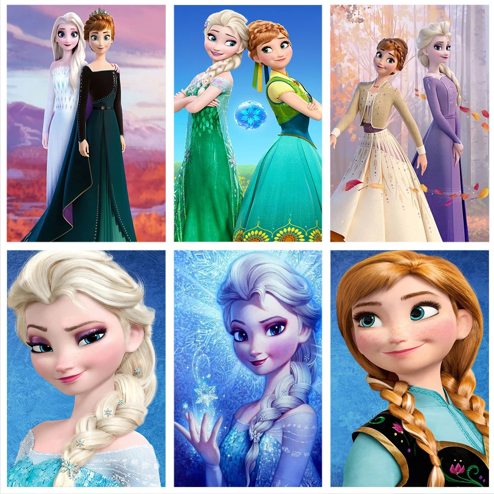 Disney DIY Diamante Pintura, Ponto Cruz Cartoon Congelados Princesa Elsa Anna Irmã Bordado de Strass Arte musiva Casa de Arte